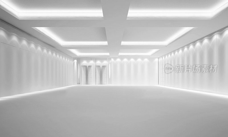 空的白色房间- 3d插图